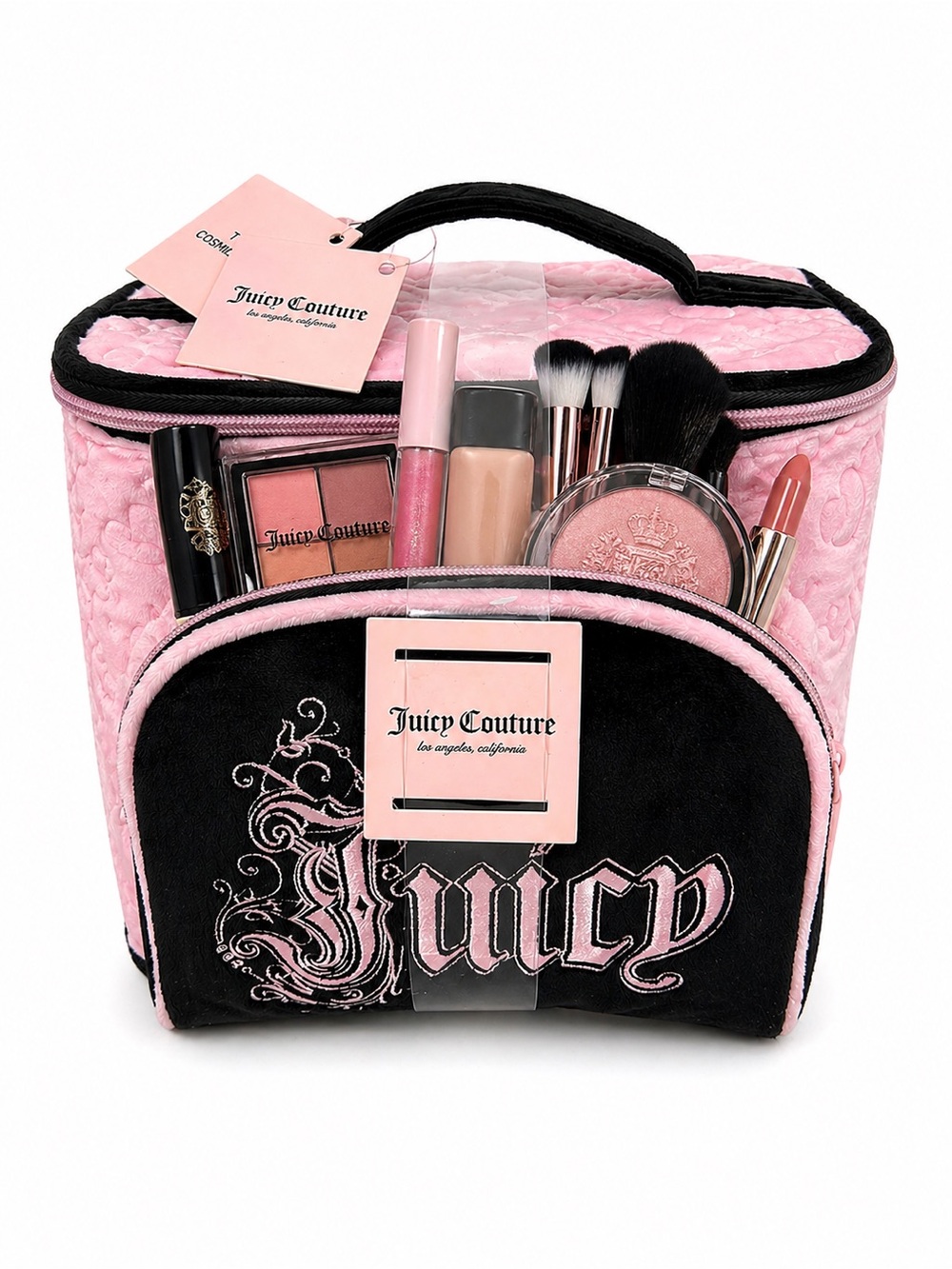 Juicy Couture Pink Cosmetic Case Travel Bags 3D Velour Embroidered Logo - Picture 3 of 13